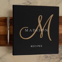 Fancy Stylish Black Gold Monogram Script Recipe