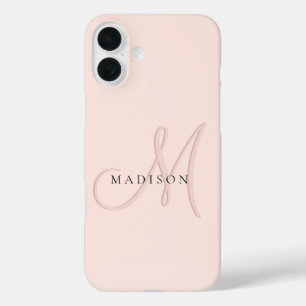 Fancy Stylish Blush Pink Monogram Script iPhone 16 Plus Case