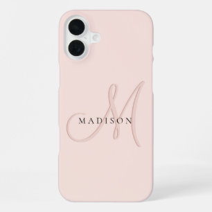 Fancy Stylish Blush Pink Monogram Script iPhone 16 Plus Case