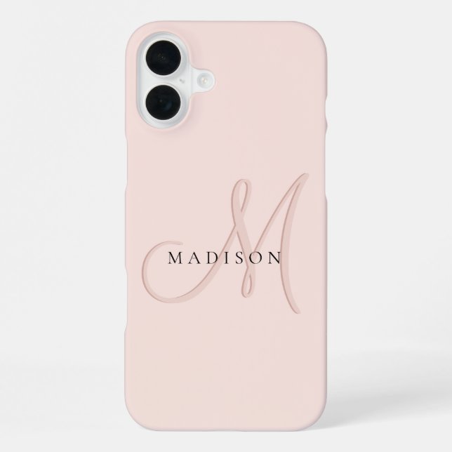 Fancy Stylish Blush Pink Monogram Script iPhone Case (Back)