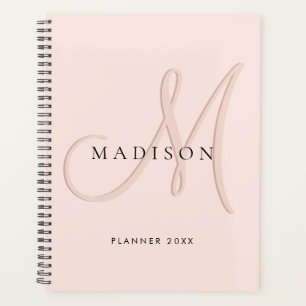 Fancy Stylish Blush Pink Monogram Script Planner