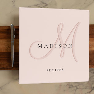 Fancy Stylish Blush Pink Monogram Script Recipe Binder