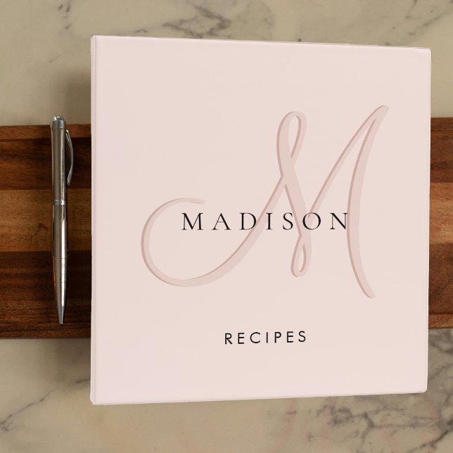 Fancy Stylish Blush Pink Monogram Script Recipe Binder (Creator Uploaded)