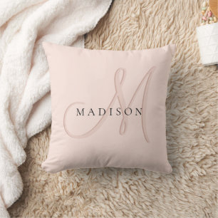 Fancy Stylish Blush Pink Monogram Script Throw Pillow