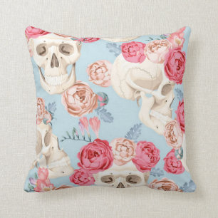 Fancy Sugar Skulls With Roses Throw Pillow