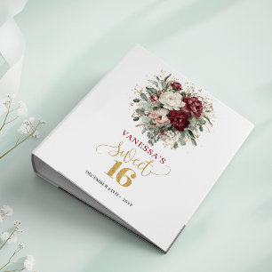 Fancy Sweet 16 Blush Burgundy Floral Gold Memory Binder