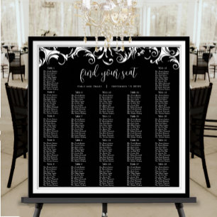 Fancy Swirl Black Damask Reception Seating Chart