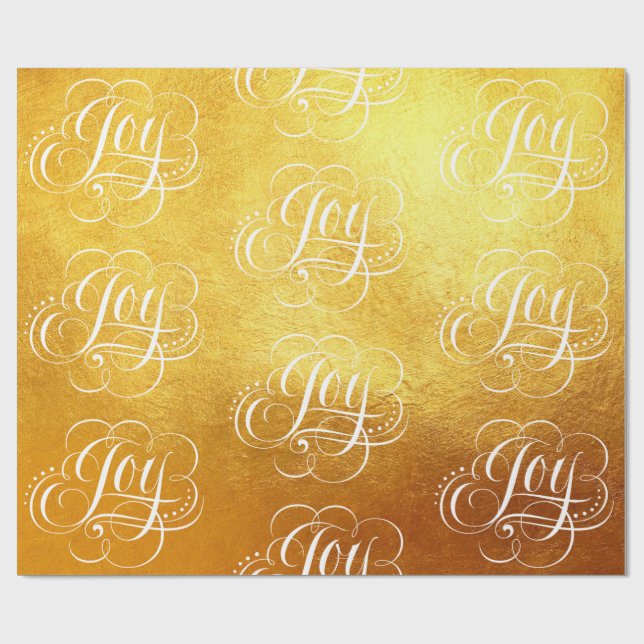 Fancy Swirly Joy Gold Foil Lettering Calligraphy Wrapping Paper (Flat)