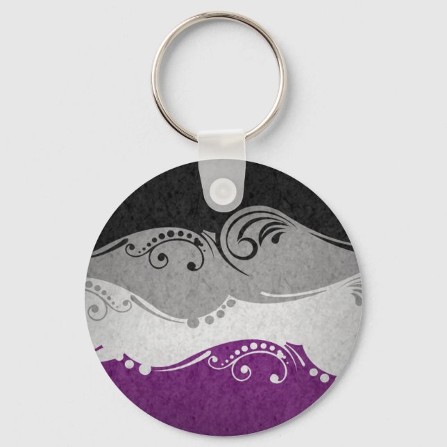 Fancy Swooped and Swirled Asexual Pride Flag  Keychain (Front)