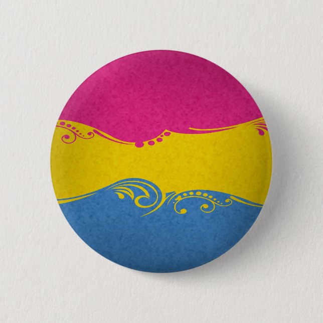 Fancy Swooped and Swirled Pansexual Pride Flag  2 Inch Round Button (Front)