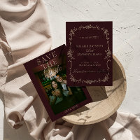 Fancy Tamarind Burgundy Floral Photo Retro Wedding