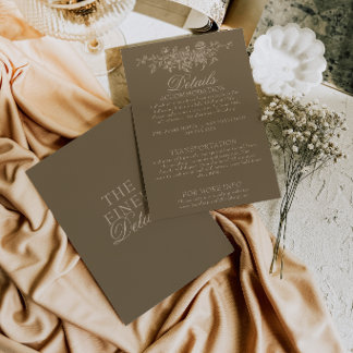 Fancy Taupe Brown Floral Boho Wedding Details Enclosure Card