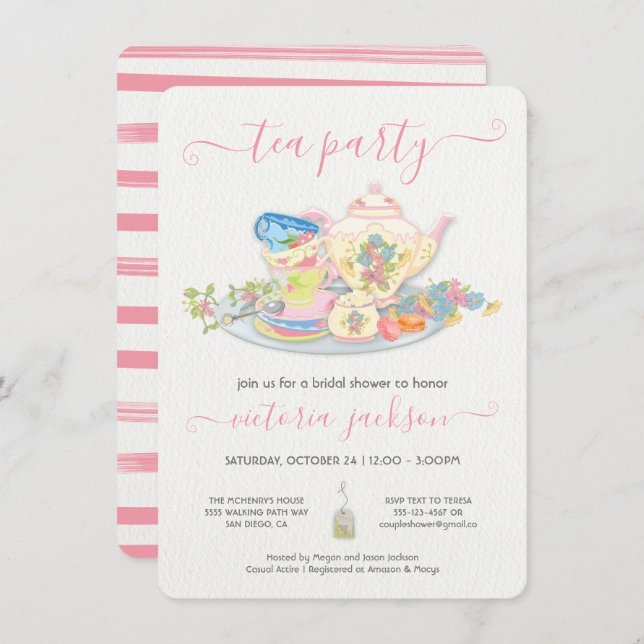 Fancy Tea Party Birthday Bridal Shower Invitation (Front/Back)