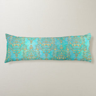 Fancy Teal and Yellow Gold Damask Pattern Body Pillow