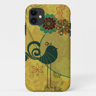 fancy teal bird and modern floral vector iPhone 11 case