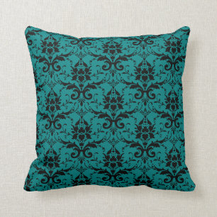 Fancy Teal Damask Pattern Girly Throw Pillow