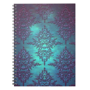 Fancy Teal to Purple Damask Pattern Notebook