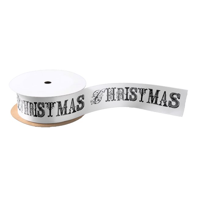 Fancy Text Christmas Ribbon Satin Ribbon (Spool)