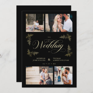 Fancy Trendy 4 Photos Collage Wedding Invitation