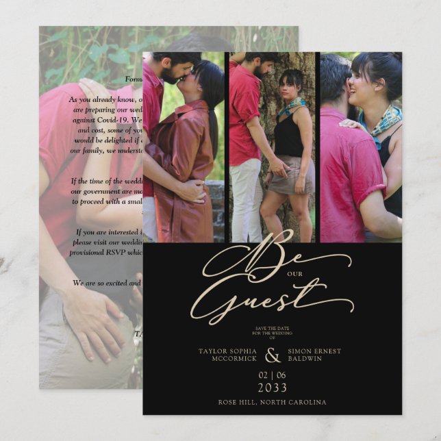 Fancy Trendy Modern 4 Wedding Collage Photos Save The Date (Front/Back)