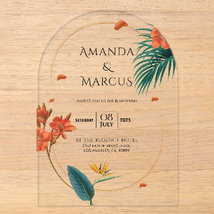 Fancy Tropical Flowers Wedding  Acrylic Invitations