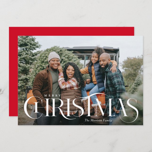 Fancy Type Merry Christmas Photo Holiday Card (Front/Back)