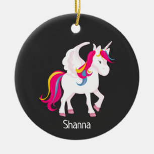Fancy Unicorn with Custom Name Year Keepsake Ceramic Ornament