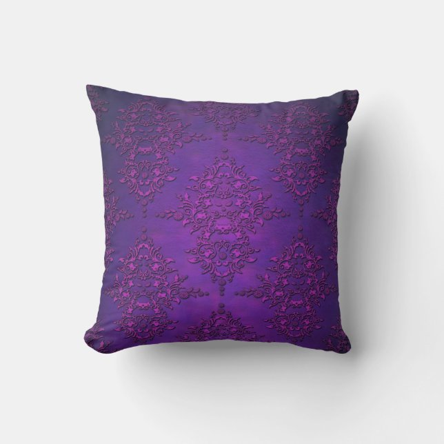 Fancy Vibrant Purple Damask Throw Pillow (Front)