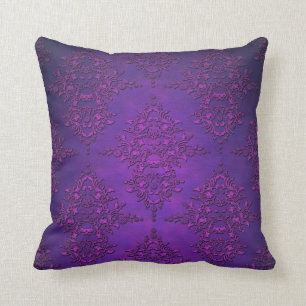 Fancy Vibrant Purple Damask Throw Pillow