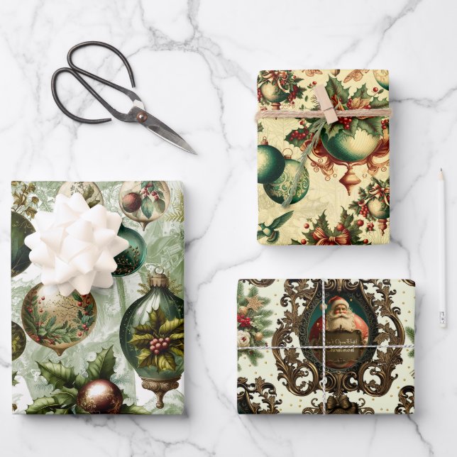 Fancy Victorian Christmas Set Wrapping Paper Sheet (Front)