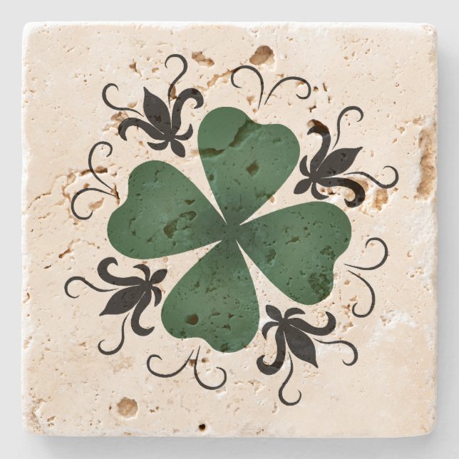 Fancy Victorian shamrock St Patricks day Stone Coaster (Front)