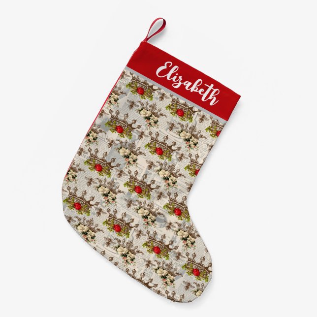 Fancy Vintage Bees & Crowns  Personalized Small Christmas Stocking (Front (Hanging))