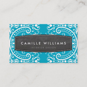 FANCY vintage elegant filigree white turquoise Business Card