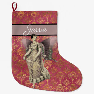 Fancy Vintage Fairy Personalized Large Christmas Stocking