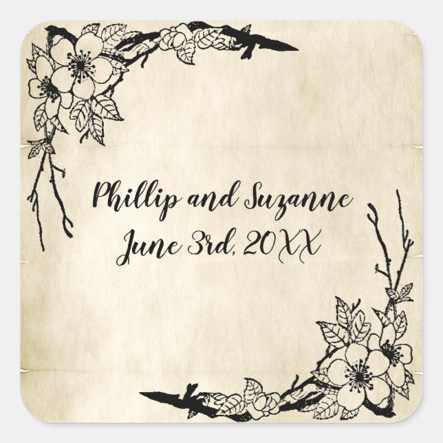 Fancy Vintage Floral Wedding Envelope Seal (Front)