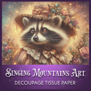 Fancy Vintage Victorian Raccoon Decoupage Tissue Paper