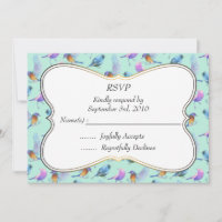 Fancy Watercolor Birds with Frame Wedding RSVP