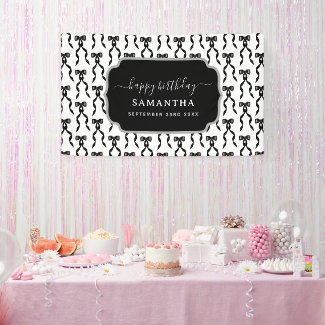 Fancy Watercolor Black Bow Birthday Banner (Party)