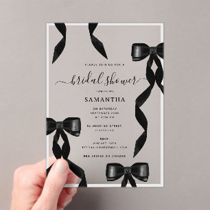 Fancy Watercolor Black Bow Formal Bridal Shower Acrylic Invitations