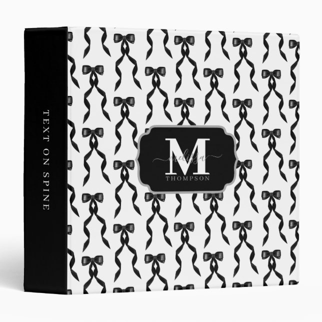 Fancy Watercolor Black Bow Monogrammed Binder (Front/Spine)