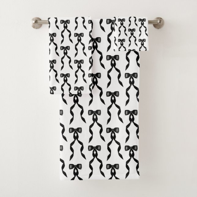 Fancy Watercolor Black Bow Pattern Bath Towel Set (Insitu)