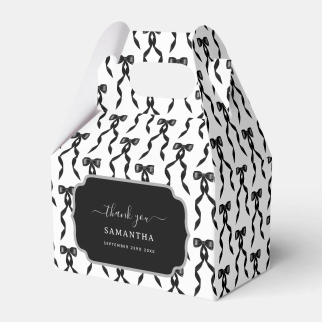 Fancy Watercolor Black Bow Pattern Favor Box (Front Side)