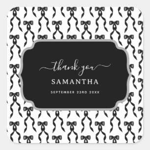 Fancy Watercolor Black Bow Pattern Square Sticker