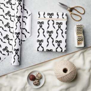 Fancy Watercolor Black Bow Pattern Wrapping Paper
