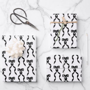 Fancy Watercolor Black Bow Pattern Wrapping Paper Sheet