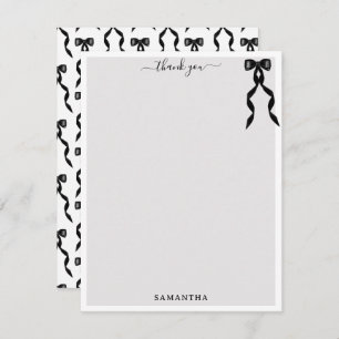 Fancy Watercolor Black Bow Personalized Thank You Card