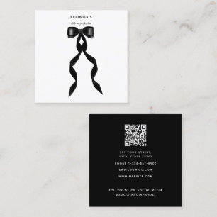 Fancy Watercolor Black Bow QR Code Social Media Square Business Card