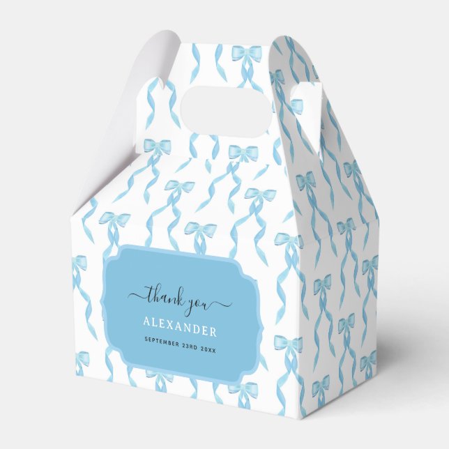 Fancy Watercolor Blue Bow Birthday Favor Box (Front Side)