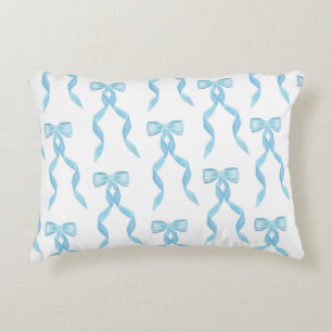 Fancy Watercolor Blue Bow Pattern Accent Pillow