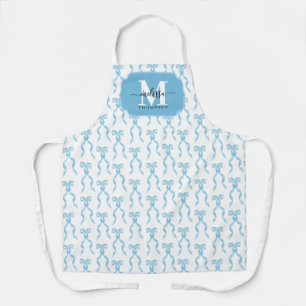 Fancy Watercolor Blue Bow Pattern Apron